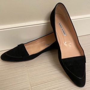 Manolo Blahnik Black Suede Fringe Flats